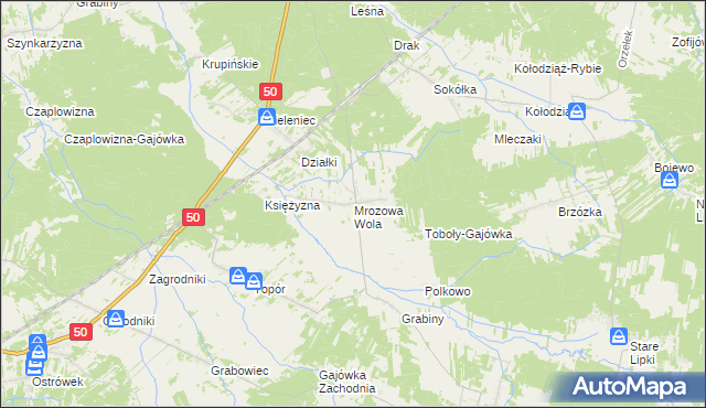 mapa Mrozowa Wola, Mrozowa Wola na mapie Targeo