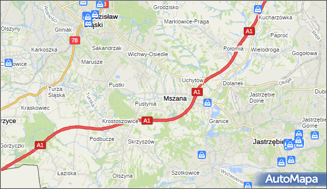 mapa Mszana powiat wodzisławski, Mszana powiat wodzisławski na mapie Targeo