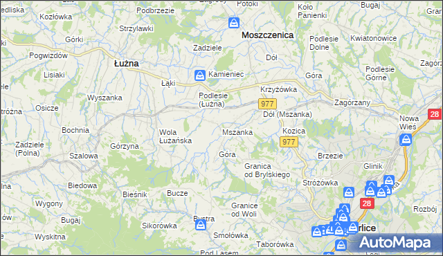 mapa Mszanka gmina Łużna, Mszanka gmina Łużna na mapie Targeo