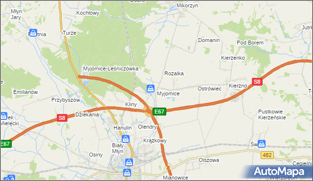 mapa Myjomice, Myjomice na mapie Targeo