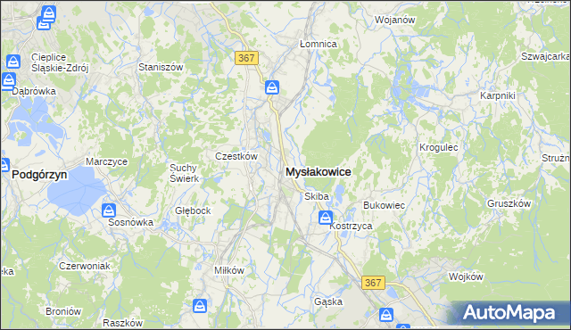 mapa Mysłakowice, Mysłakowice na mapie Targeo