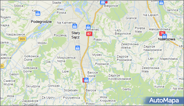 mapa Myślec, Myślec na mapie Targeo