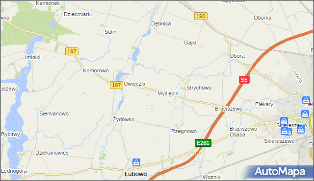 mapa Myślęcin gmina Łubowo, Myślęcin gmina Łubowo na mapie Targeo