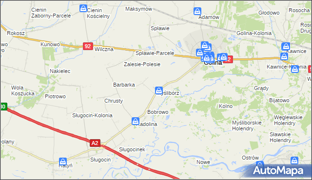 mapa Myślibórz gmina Golina, Myślibórz gmina Golina na mapie Targeo
