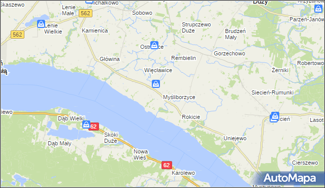 mapa Myśliborzyce gmina Brudzeń Duży, Myśliborzyce gmina Brudzeń Duży na mapie Targeo