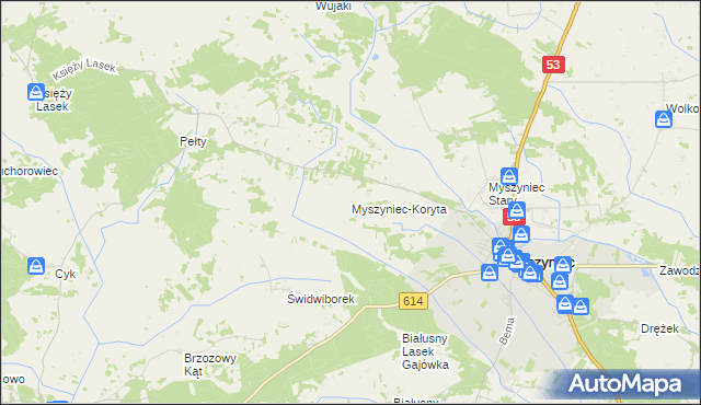 mapa Myszyniec-Koryta, Myszyniec-Koryta na mapie Targeo