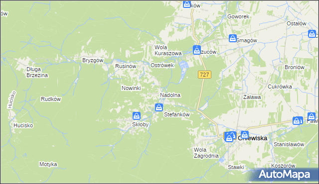 mapa Nadolna gmina Chlewiska, Nadolna gmina Chlewiska na mapie Targeo