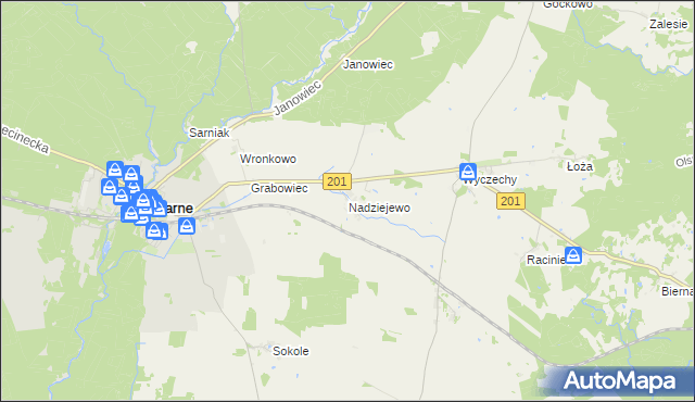 mapa Nadziejewo gmina Czarne, Nadziejewo gmina Czarne na mapie Targeo
