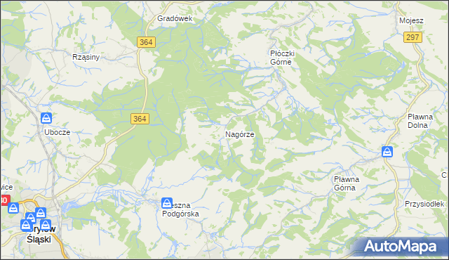 mapa Nagórze gmina Lwówek Śląski, Nagórze gmina Lwówek Śląski na mapie Targeo