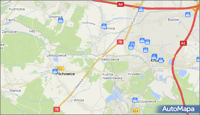 mapa Nieborowice, Nieborowice na mapie Targeo