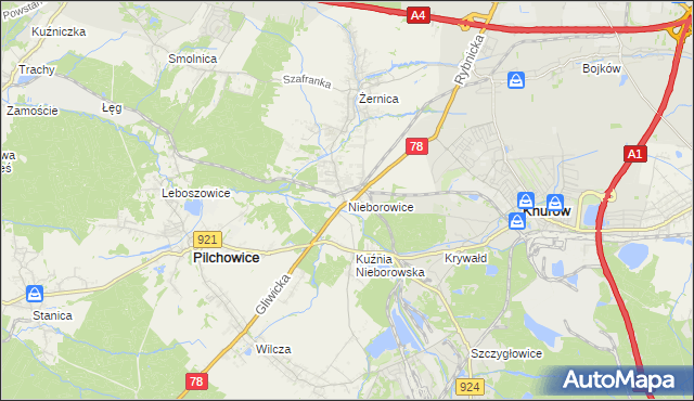 mapa Nieborowice, Nieborowice na mapie Targeo