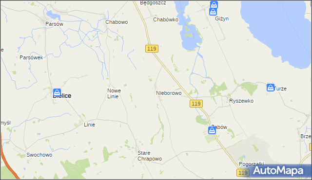 mapa Nieborowo, Nieborowo na mapie Targeo