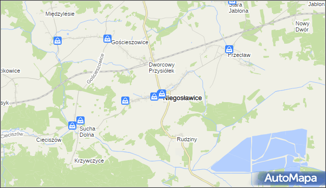 mapa Niegosławice powiat żagański, Niegosławice powiat żagański na mapie Targeo