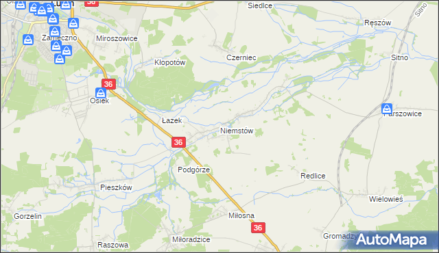mapa Niemstów gmina Lubin, Niemstów gmina Lubin na mapie Targeo