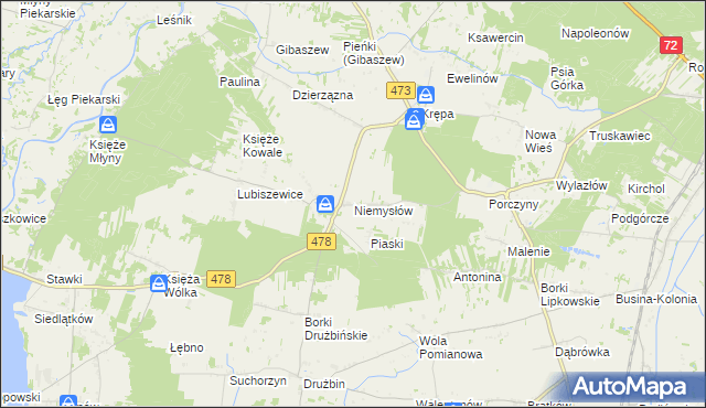 mapa Niemysłów, Niemysłów na mapie Targeo