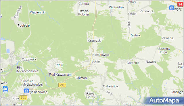 mapa Niesułowice gmina Olkusz, Niesułowice gmina Olkusz na mapie Targeo