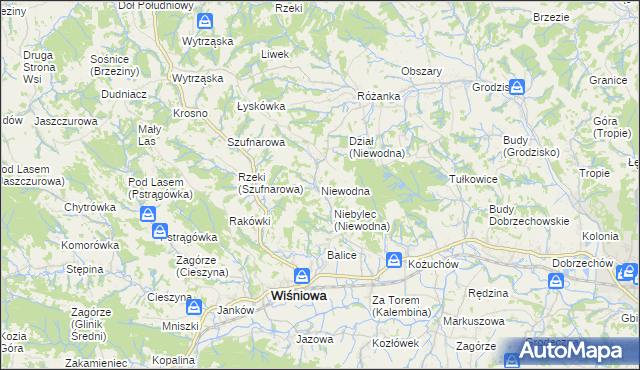 mapa Niewodna, Niewodna na mapie Targeo