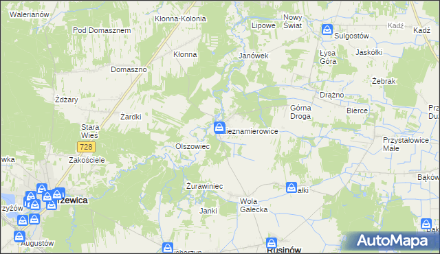 mapa Nieznamierowice, Nieznamierowice na mapie Targeo