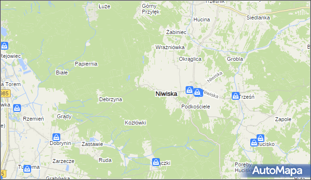 mapa Niwiska powiat kolbuszowski, Niwiska powiat kolbuszowski na mapie Targeo