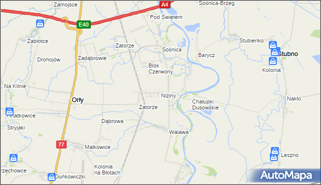 mapa Niziny gmina Orły, Niziny gmina Orły na mapie Targeo