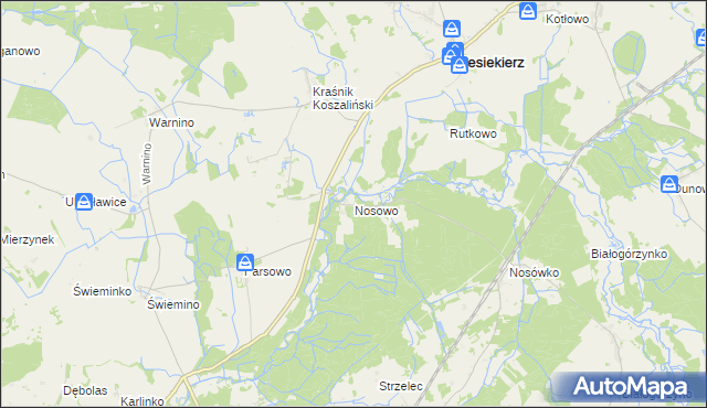 mapa Nosowo gmina Biesiekierz, Nosowo gmina Biesiekierz na mapie Targeo