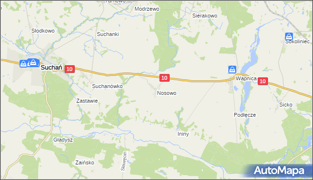 mapa Nosowo gmina Suchań, Nosowo gmina Suchań na mapie Targeo