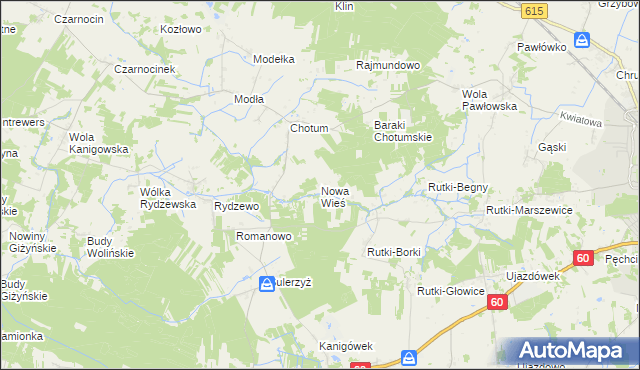 mapa Nowa Wieś gmina Ciechanów, Nowa Wieś gmina Ciechanów na mapie Targeo
