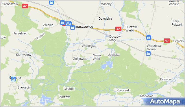 mapa Nowa Wieś gmina Domaszowice, Nowa Wieś gmina Domaszowice na mapie Targeo