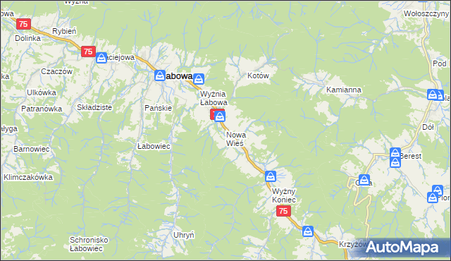 mapa Nowa Wieś gmina Łabowa, Nowa Wieś gmina Łabowa na mapie Targeo