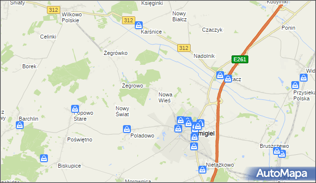 mapa Nowa Wieś gmina Śmigiel, Nowa Wieś gmina Śmigiel na mapie Targeo
