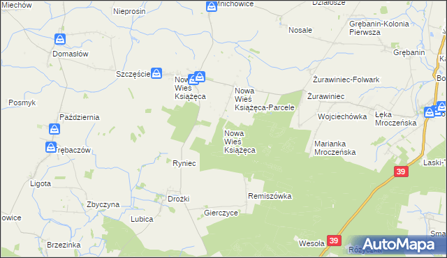 mapa Nowa Wieś Książęca gmina Rychtal, Nowa Wieś Książęca gmina Rychtal na mapie Targeo