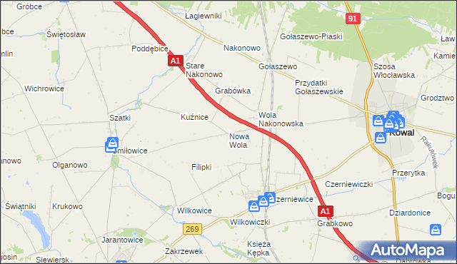 mapa Nowa Wola gmina Choceń, Nowa Wola gmina Choceń na mapie Targeo