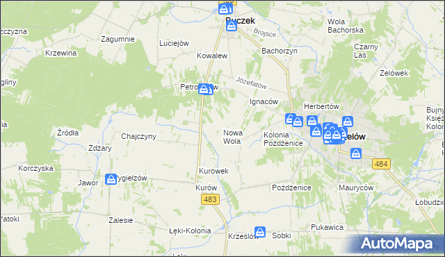 mapa Nowa Wola gmina Zelów, Nowa Wola gmina Zelów na mapie Targeo