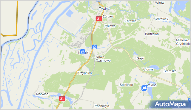 mapa Nowe Czarnowo gmina Gryfino, Nowe Czarnowo gmina Gryfino na mapie Targeo