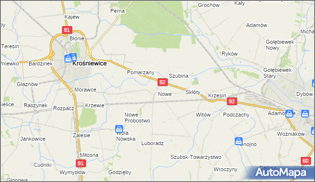 mapa Nowe gmina Krośniewice, Nowe gmina Krośniewice na mapie Targeo