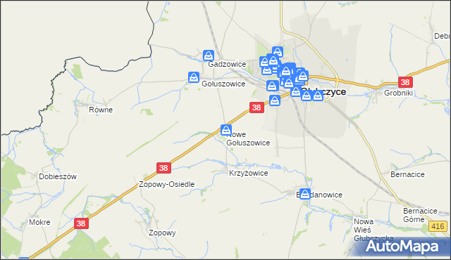 mapa Nowe Gołuszowice, Nowe Gołuszowice na mapie Targeo