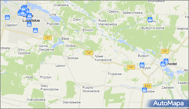 mapa Nowe Komaszyce, Nowe Komaszyce na mapie Targeo