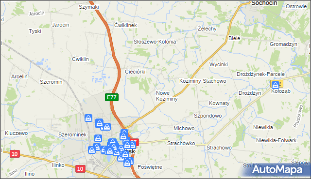 mapa Nowe Koziminy, Nowe Koziminy na mapie Targeo