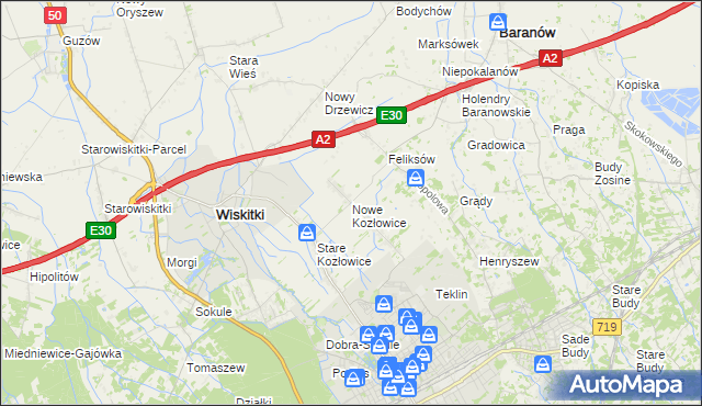 mapa Nowe Kozłowice, Nowe Kozłowice na mapie Targeo