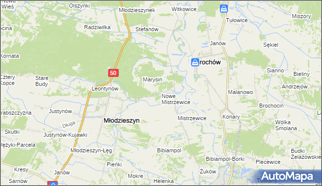 mapa Nowe Mistrzewice, Nowe Mistrzewice na mapie Targeo