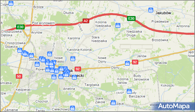 mapa Nowe Osiny, Nowe Osiny na mapie Targeo