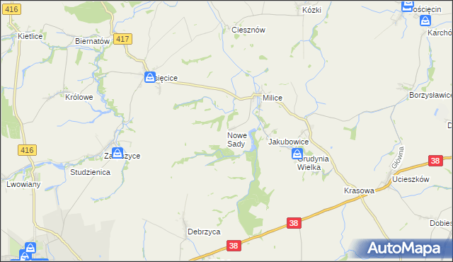 mapa Nowe Sady gmina Głubczyce, Nowe Sady gmina Głubczyce na mapie Targeo