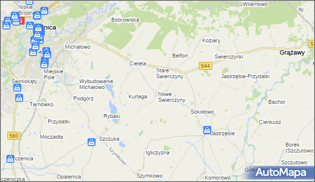 mapa Nowe Świerczyny, Nowe Świerczyny na mapie Targeo