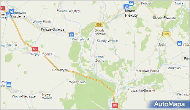 mapa Nowe Żochy, Nowe Żochy na mapie Targeo