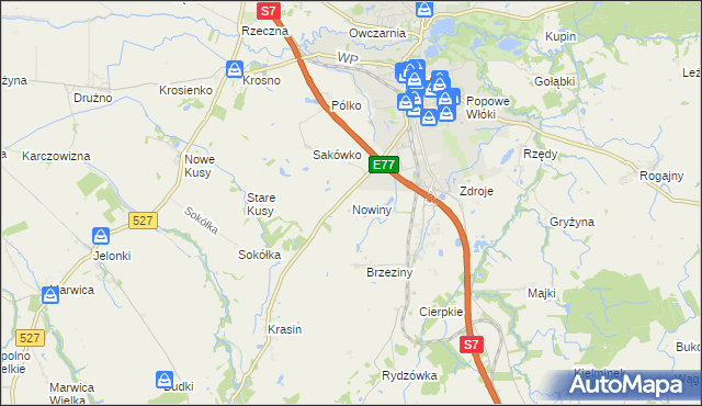 mapa Nowiny gmina Pasłęk, Nowiny gmina Pasłęk na mapie Targeo