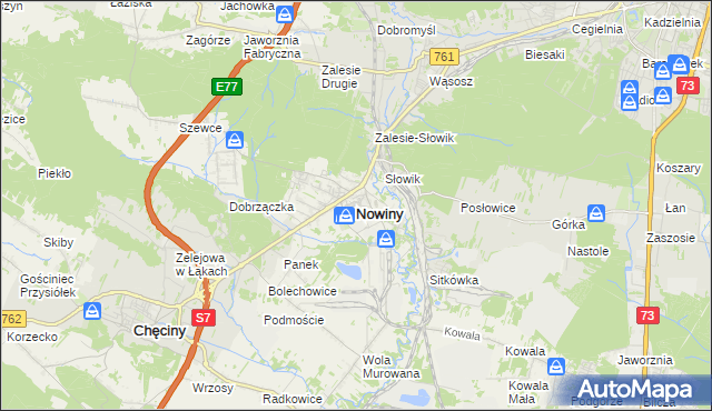 mapa Nowiny gmina Sitkówka-Nowiny, Nowiny gmina Sitkówka-Nowiny na mapie Targeo