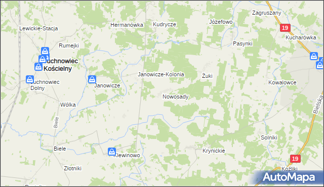 mapa Nowosady gmina Zabłudów, Nowosady gmina Zabłudów na mapie Targeo
