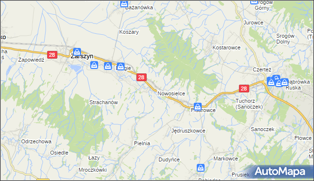 mapa Nowosielce gmina Zarszyn, Nowosielce gmina Zarszyn na mapie Targeo