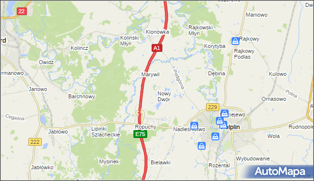 mapa Nowy Dwór gmina Pelplin, Nowy Dwór gmina Pelplin na mapie Targeo