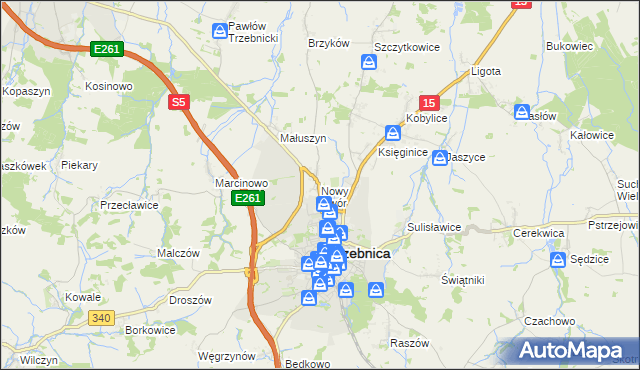 mapa Nowy Dwór gmina Trzebnica, Nowy Dwór gmina Trzebnica na mapie Targeo